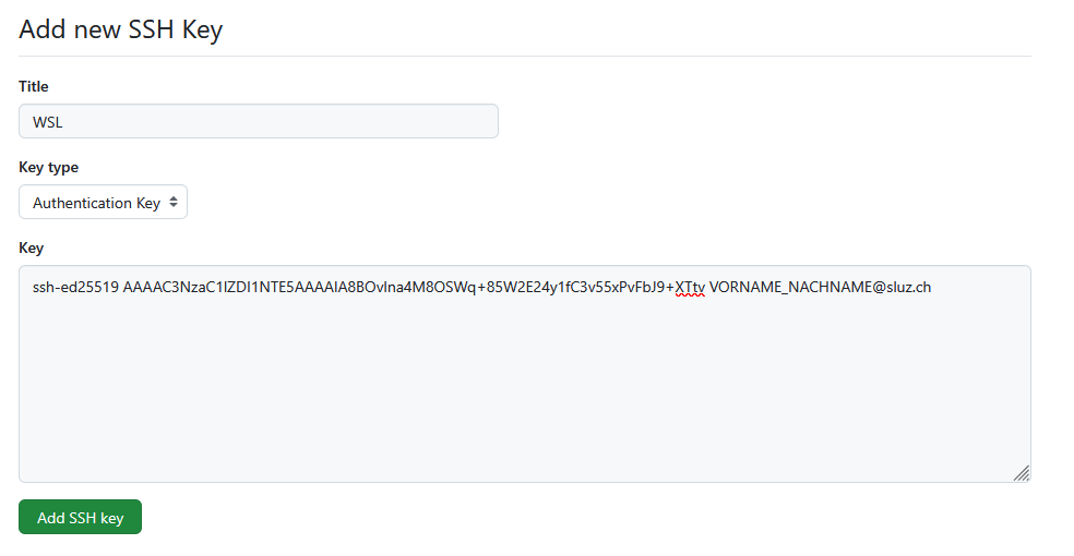 Der auf GitHub hinterlegte Public Key